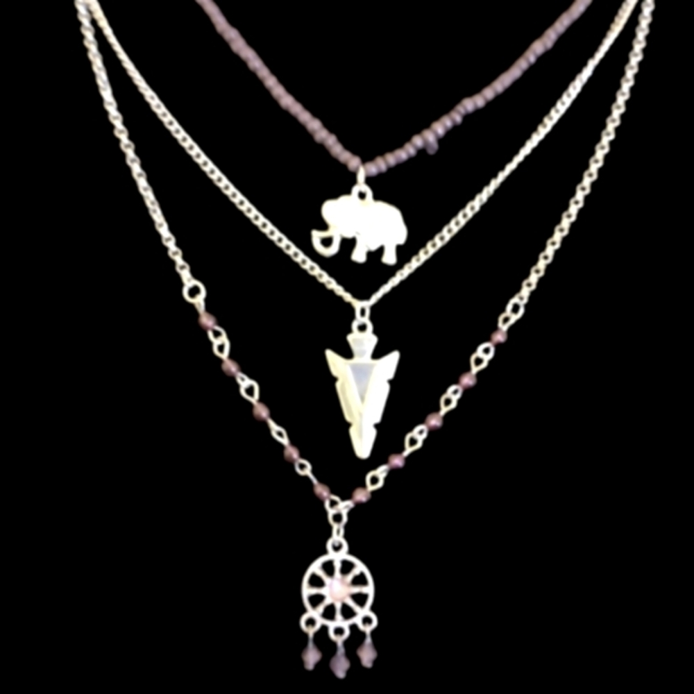 NEW 3 In One Siver&Purple Beads With Charms On Each Necklace_Adjustable Length